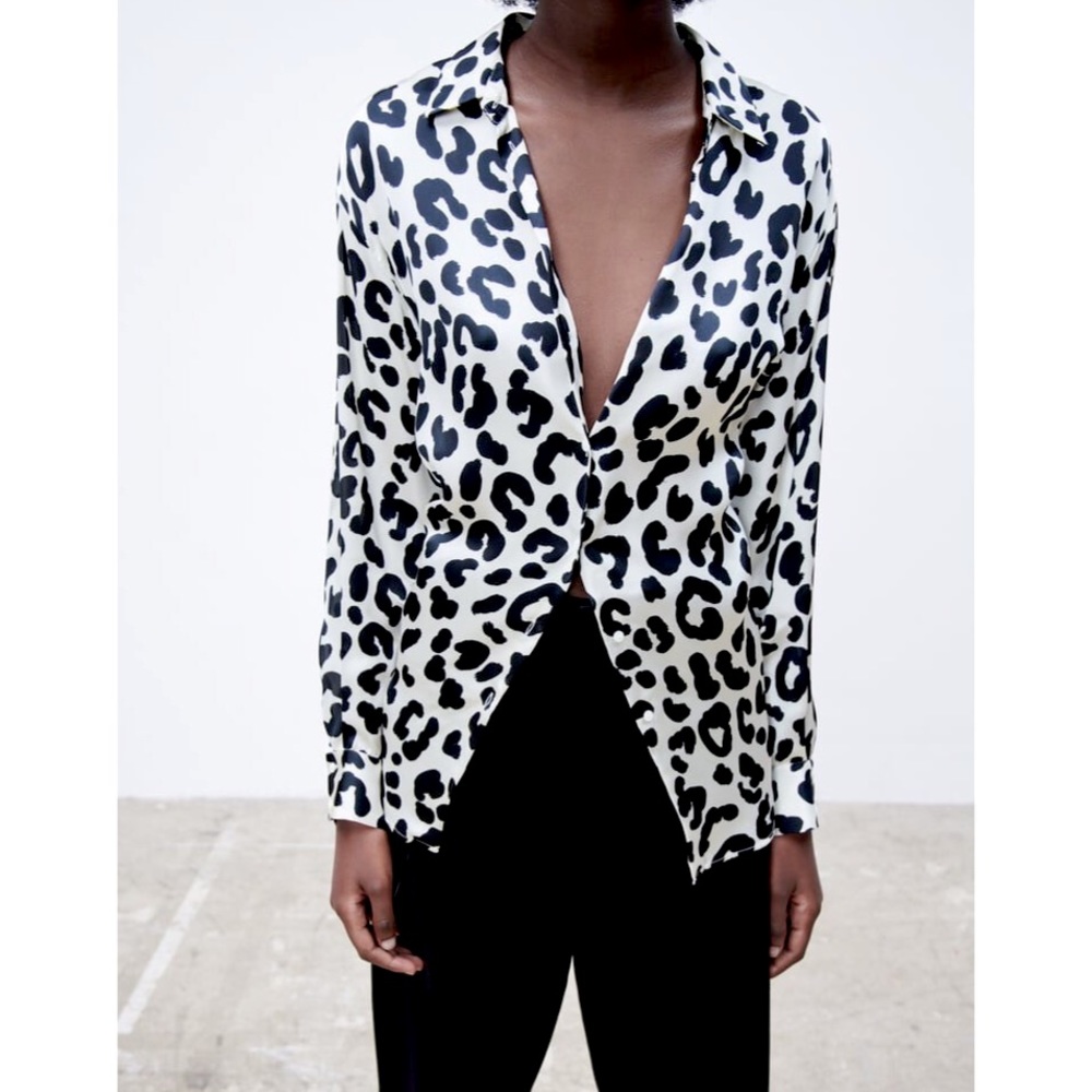 NWT Zara Leopard Print Satin Effect Blouse (Small)